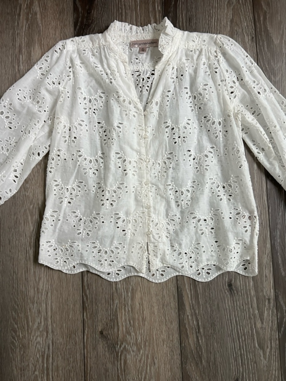 Eyelet Catherine Malandrino Button-Front Blouse - White